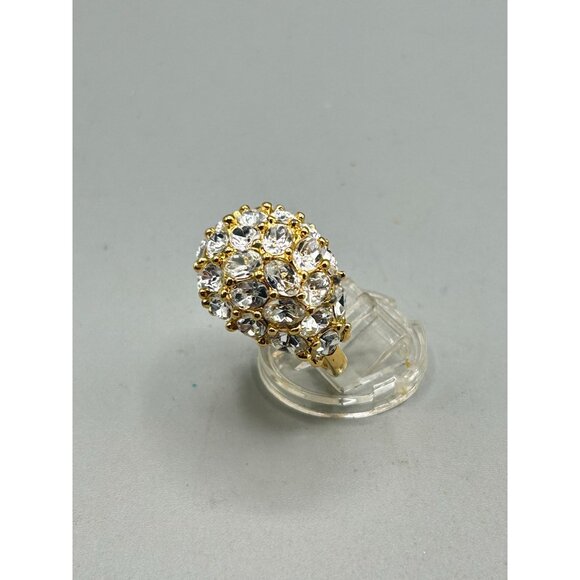 KJL Rhinestones Ring Size 6.5 Domed Gold Tone Clear Rhinestones Sparkly Ring - Picture 3 of 10